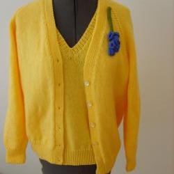 Yellow Retro Hand Knitted Twinset