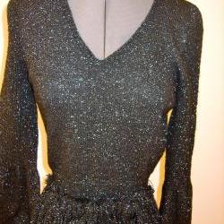 Retro Black Glitter Crop Top with Fringing